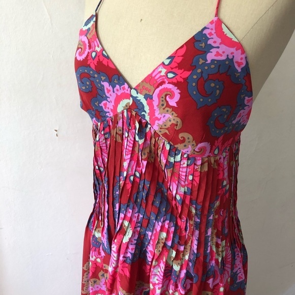 TIBI Multicolor 100% Silk Paisley Print Pleated Halter Maxi Dress EUC Size XS - Picture 5 of 10
